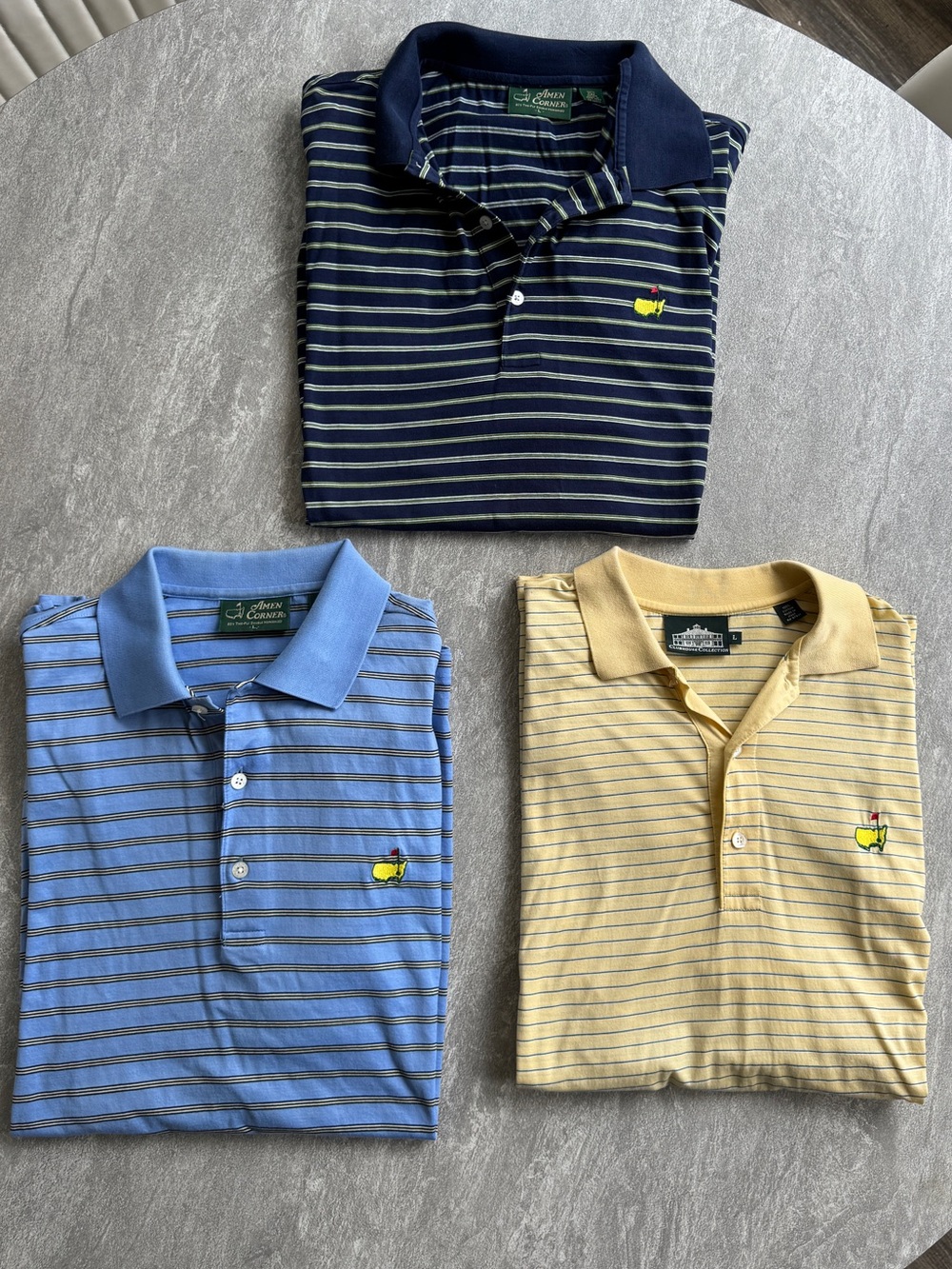 Masters Three-Pack Striped Polo Shirts - Navy, Light Blue, Yellow